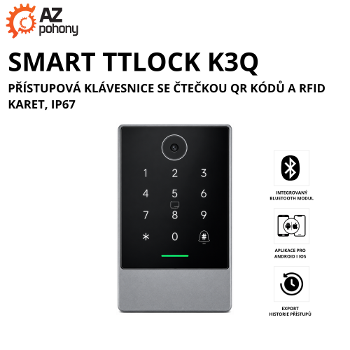 SMART TTLOCK K3Q - přístupová klávesnice se čtečkou QR kódů a RFID karet, IP67